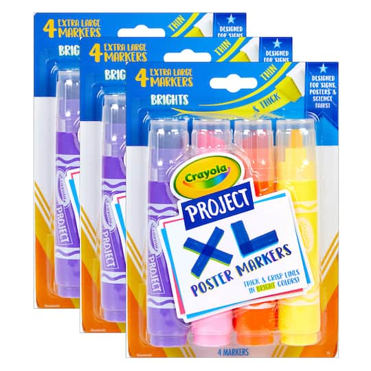 Crayola&#xAE; Project XL Bold &#x26; Bright Poster Markers, 3 Packs of 4